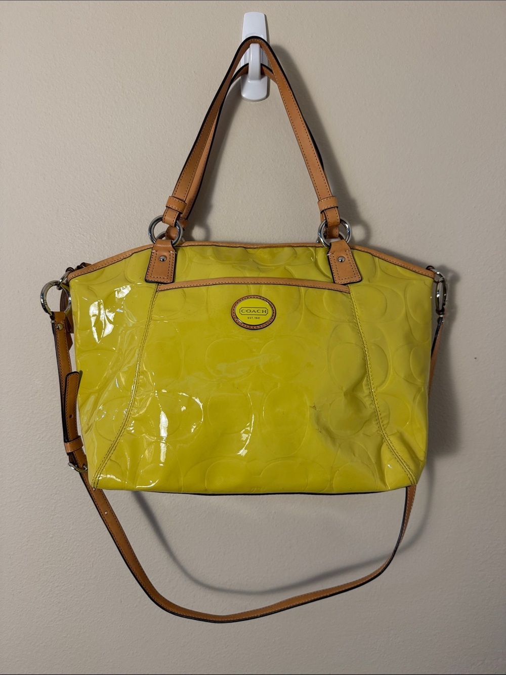 COACH F20028 Peyton Embossed Patent Leather Tote Shoulder Bag in Bright Yellow